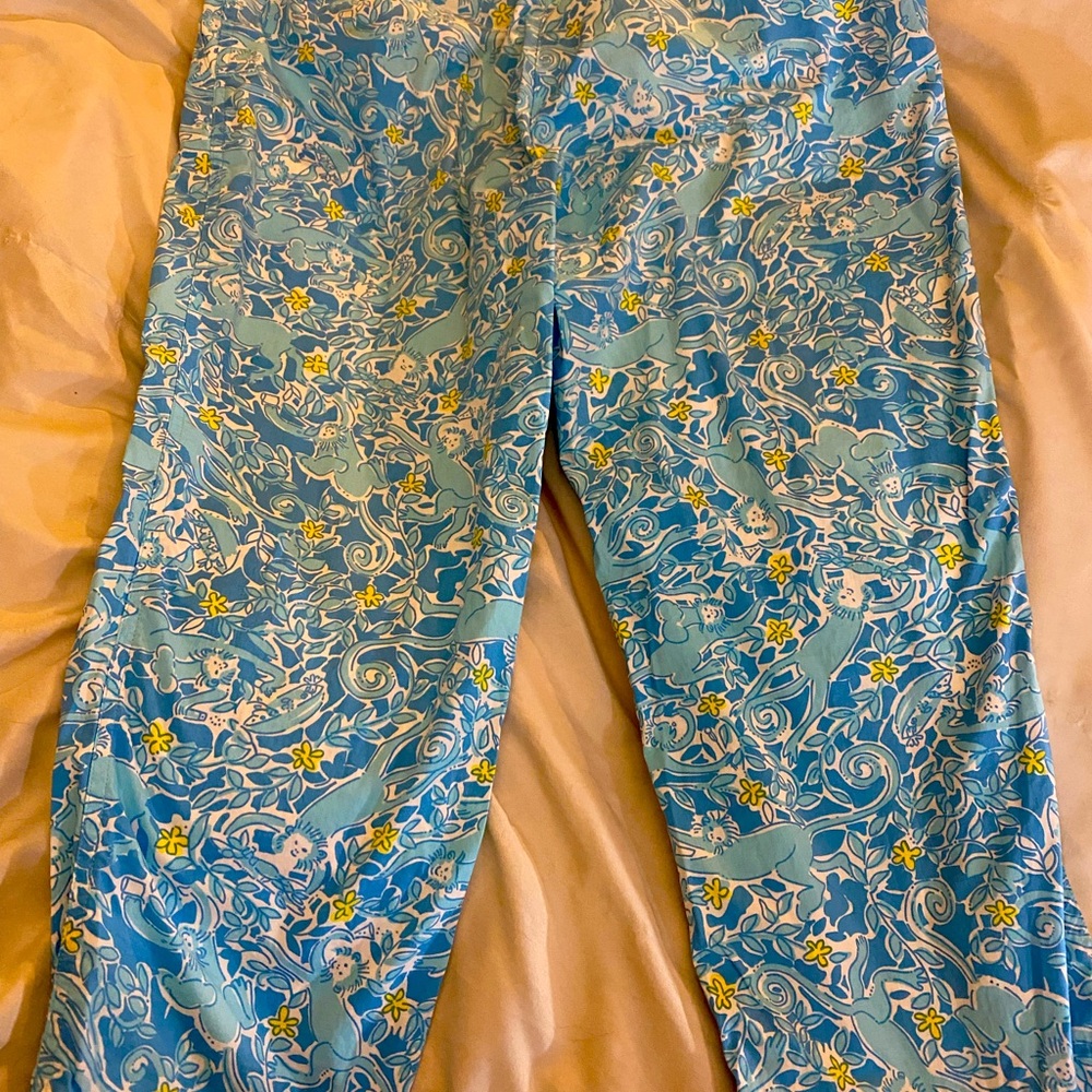 Lilly Pulitzer Blue Kiss the Cook Monkey Chef Capri Pants